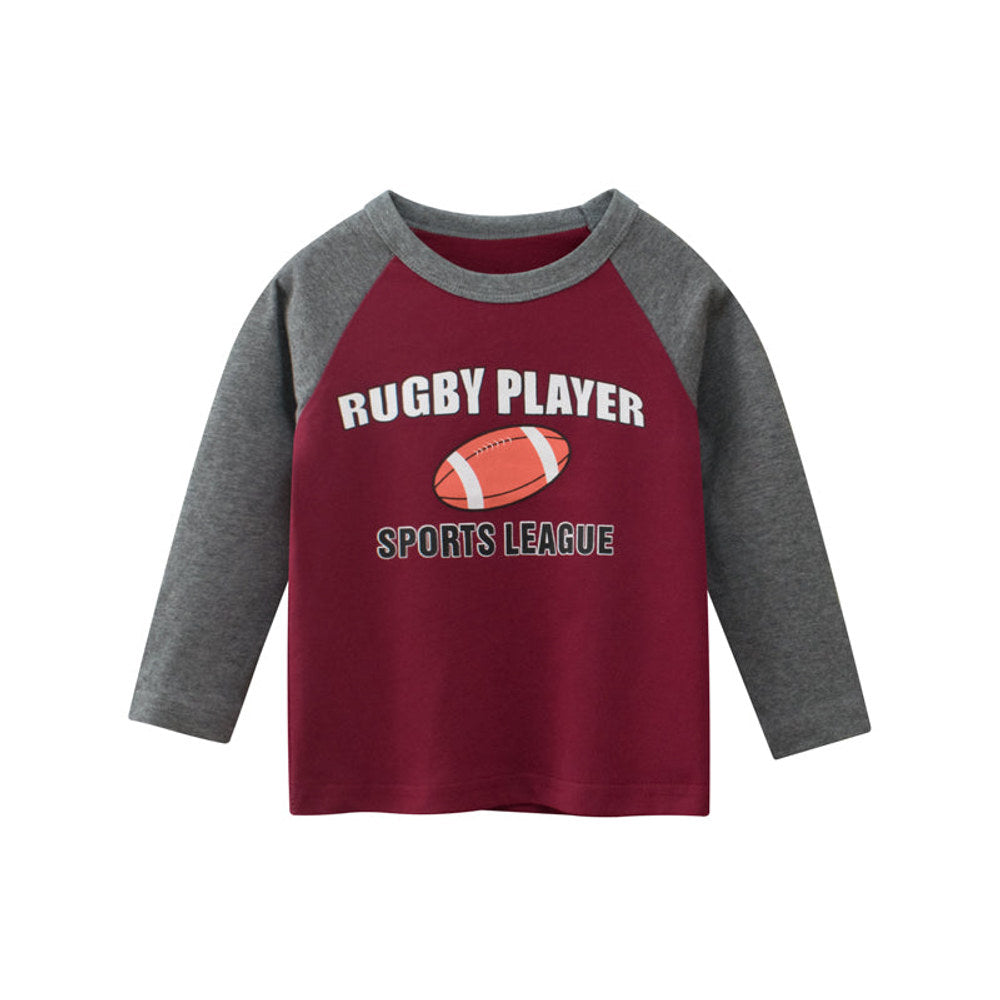 MyKids-USA® Boys Rugby Player Print Patchwork Shirt