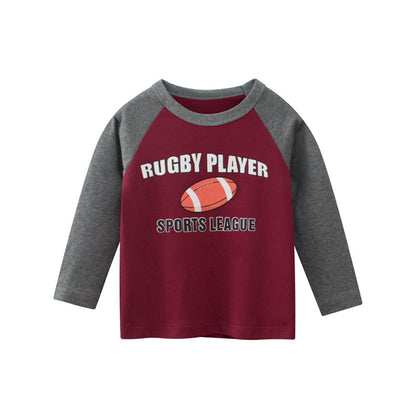 MyKids-USA® Boys Rugby Player Print Patchwork Shirt