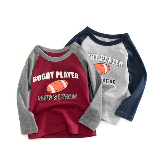 MyKids-USA® Boys Rugby Player Print Patchwork Shirt