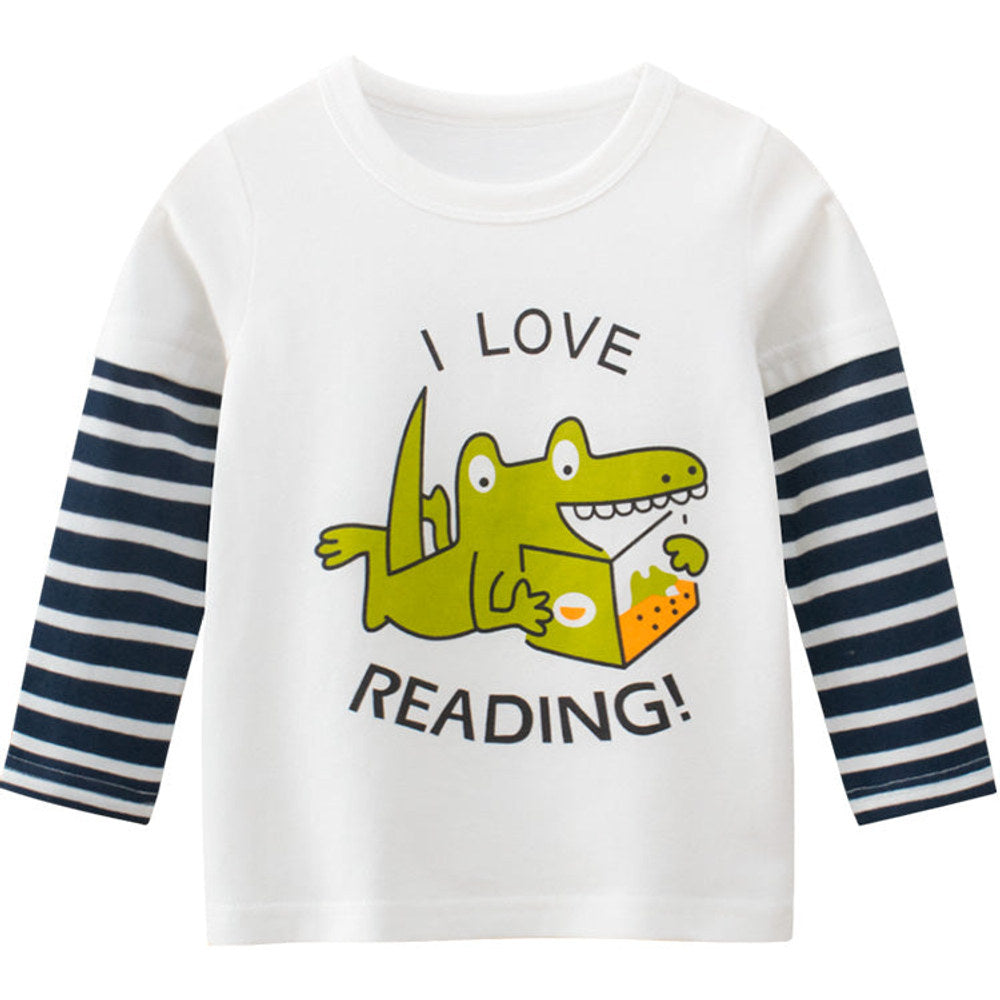 MyKids-USA® Boys I Love Reading With Photo Print Long-Sleeved Round Collar Shirt