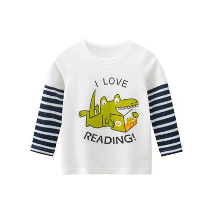 MyKids-USA® Boys I Love Reading With Photo Print Long-Sleeved Round Collar Shirt