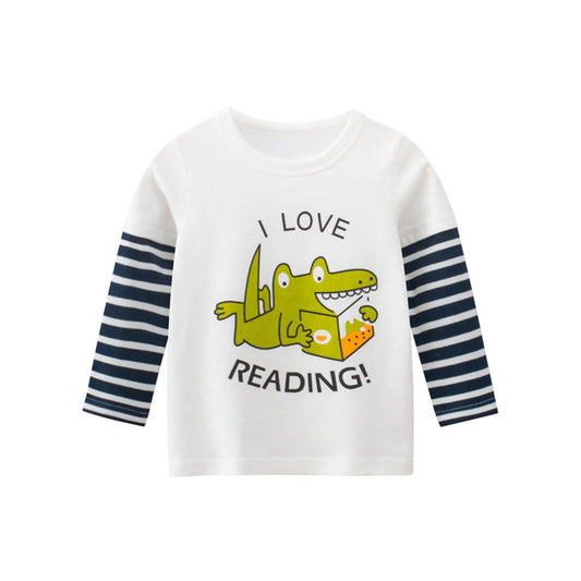 MyKids-USA® Boys I Love Reading With Photo Print Long-Sleeved Round Collar Shirt
