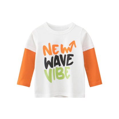 MyKids-USA® Boys Wave Vibe Print Long-Sleeved Round Collar T-Shirt