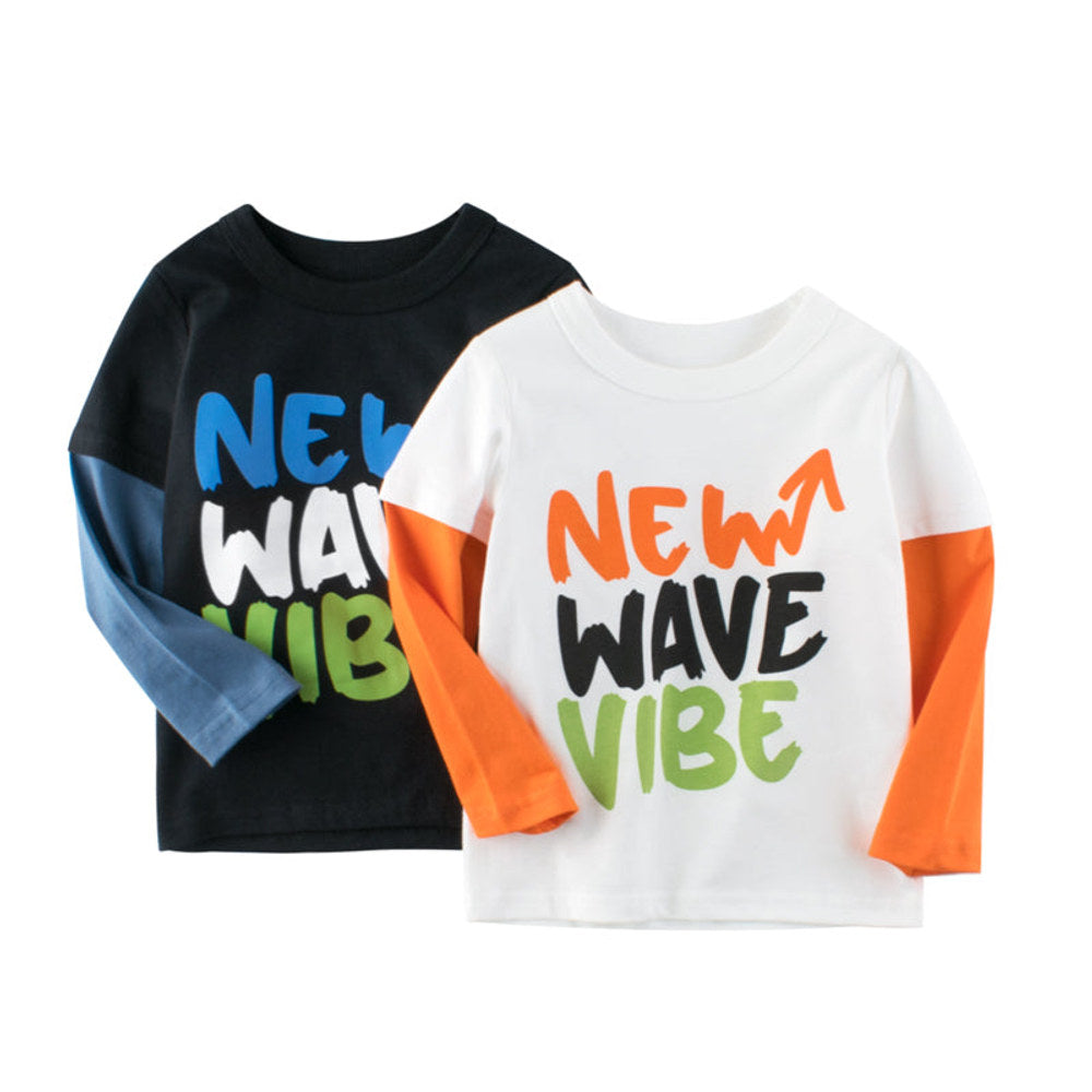 MyKids-USA® Boys Wave Vibe Print Long-Sleeved Round Collar T-Shirt