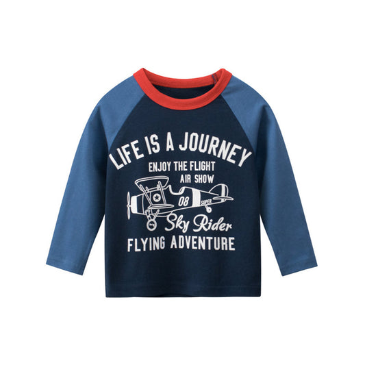 MyKids-USA® Boys Letter Print Pattern Round Collar Long-Sleeved Baseshirt In