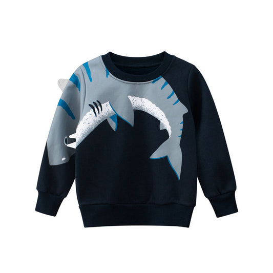 MyKids-USA® Boys Whales Print Round Collar Long-Sleeved Sweatshirt