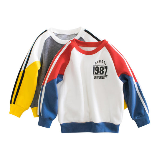 MyKids-USA® Boys Multi Color Contrast Round Collar Sweatshirt