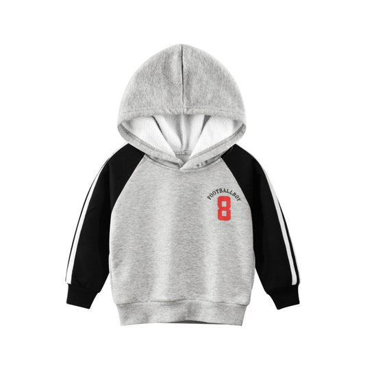 MyKids-USA® Boys Gray Contrast Black Long-Sleeved Hoodie