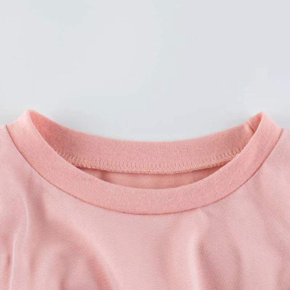 MyKids-USA® Girl Solid Mesh Pattern Short Sleeve Round Collar Dress In
