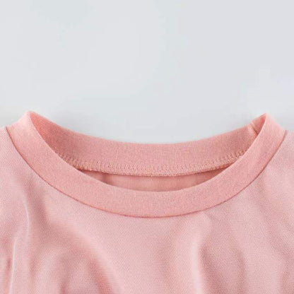 MyKids-USA® Girl Solid Mesh Pattern Short Sleeve Round Collar Dress In