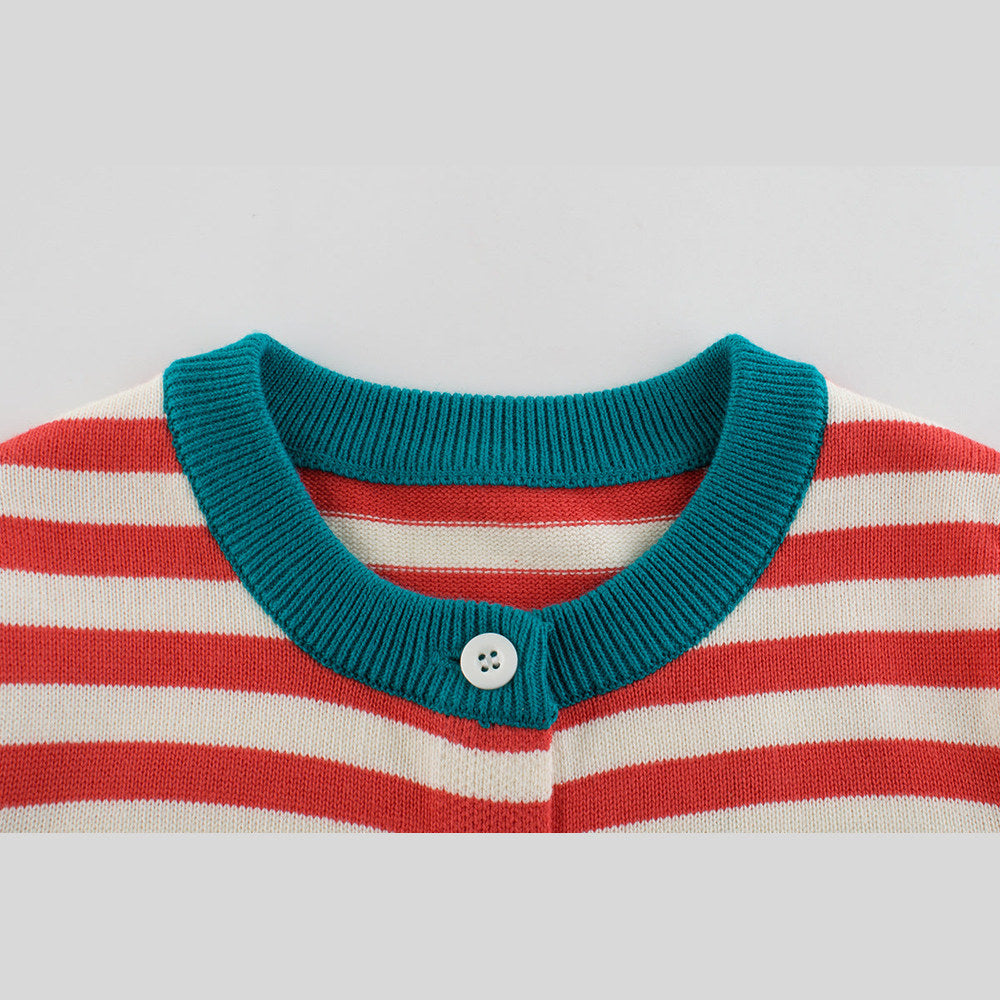 MyKids-USA® Kids Strips Round Neck Long Sleeve Cardigan Knitwear