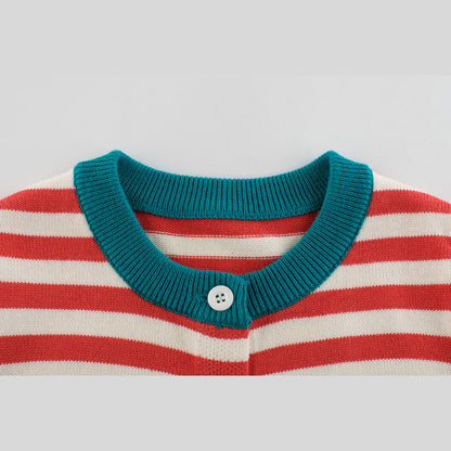MyKids-USA® Kids Strips Round Neck Long Sleeve Cardigan Knitwear