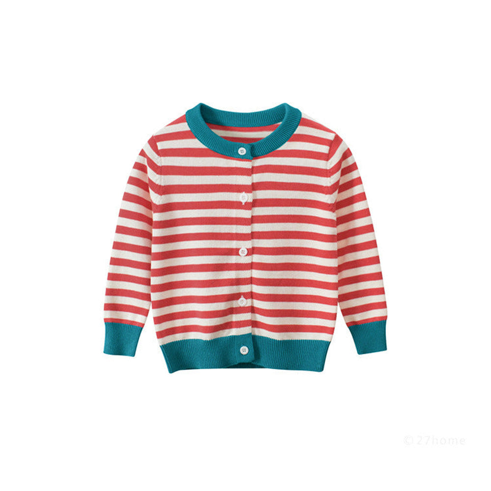 MyKids-USA® Kids Strips Round Neck Long Sleeve Cardigan Knitwear