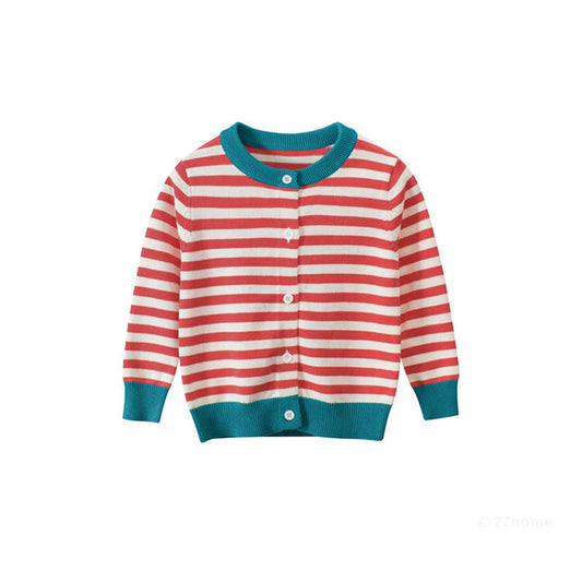 MyKids-USA® Kids Strips Round Neck Long Sleeve Cardigan Knitwear