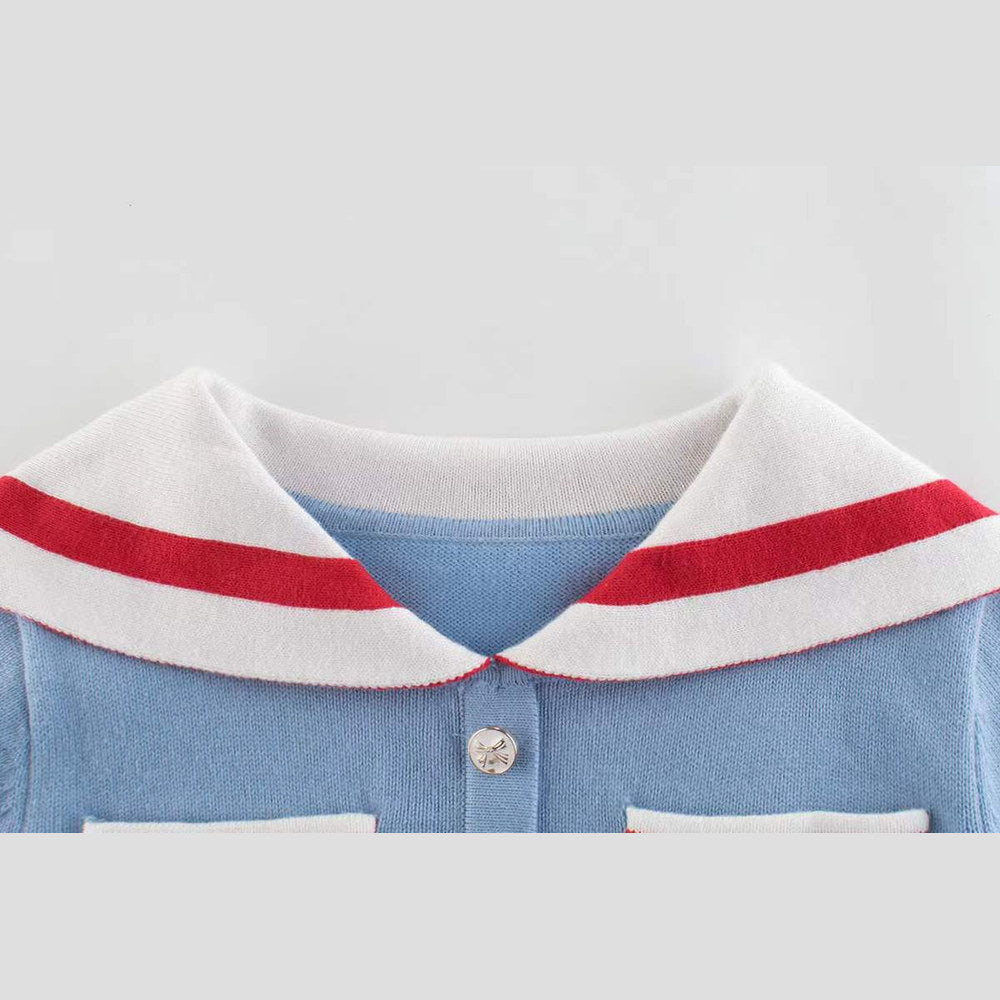 MyKids-USA® Girls Navy Collar Top Combo Skirt Knitwear Sets