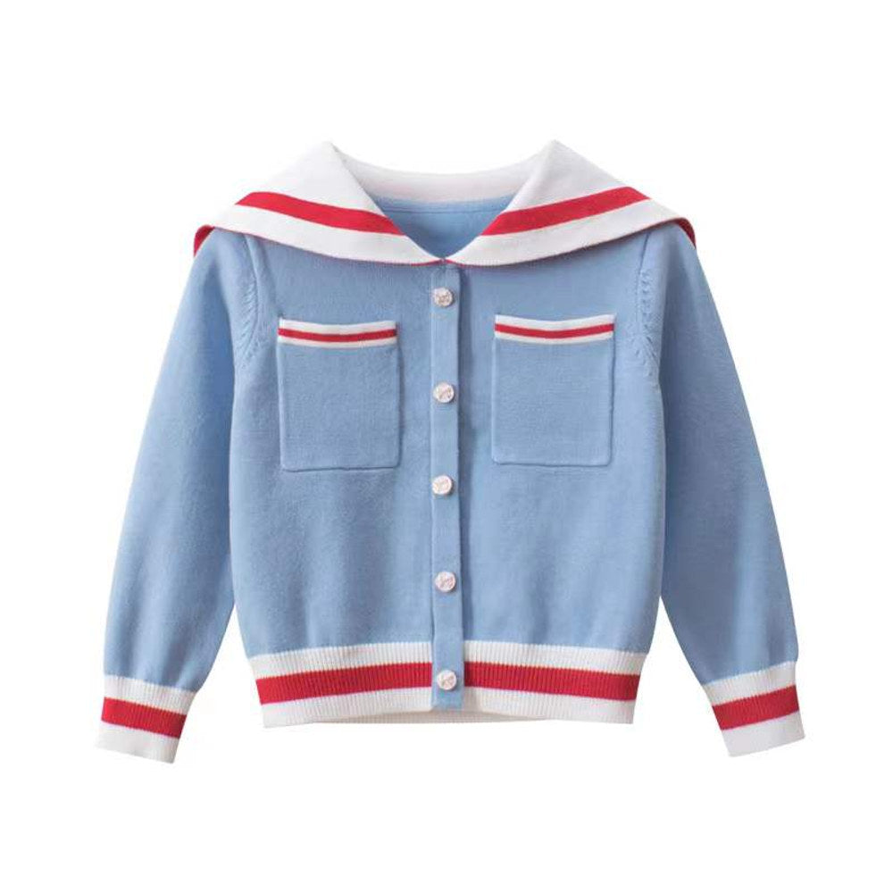 MyKids-USA® Girls Navy Collar Top Combo Skirt Knitwear Sets