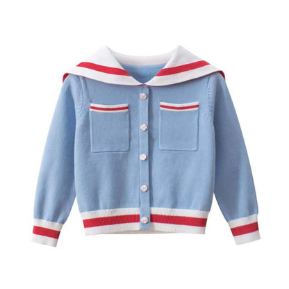 MyKids-USA® Girls Navy Collar Top Combo Skirt Knitwear Sets