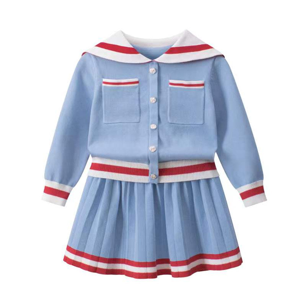 MyKids-USA® Girls Navy Collar Top Combo Skirt Knitwear Sets