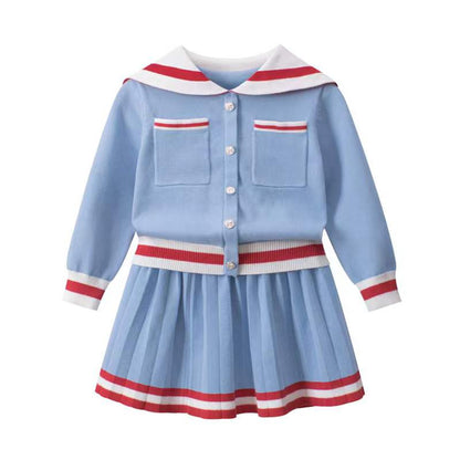 MyKids-USA® Girls Navy Collar Top Combo Skirt Knitwear Sets