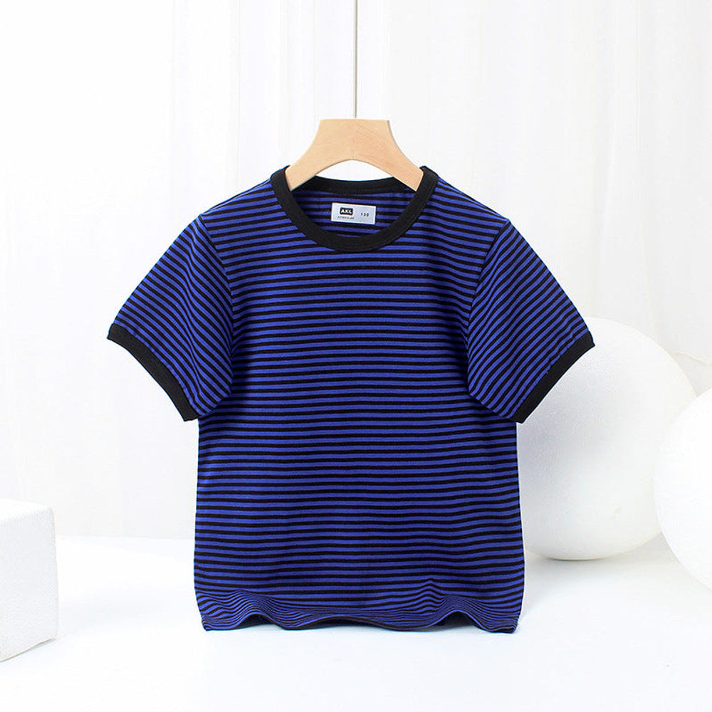 Baby Striped-Pattern Crewneck with Short Sleeve Cotton T-Shirt