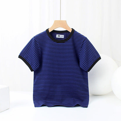 Baby Striped-Pattern Crewneck with Short Sleeve Cotton T-Shirt
