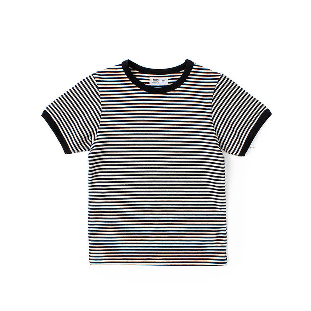 Baby Striped-Pattern Crewneck with Short Sleeve Cotton T-Shirt