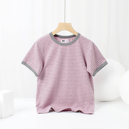 Baby Striped-Pattern Crewneck with Short Sleeve Cotton T-Shirt