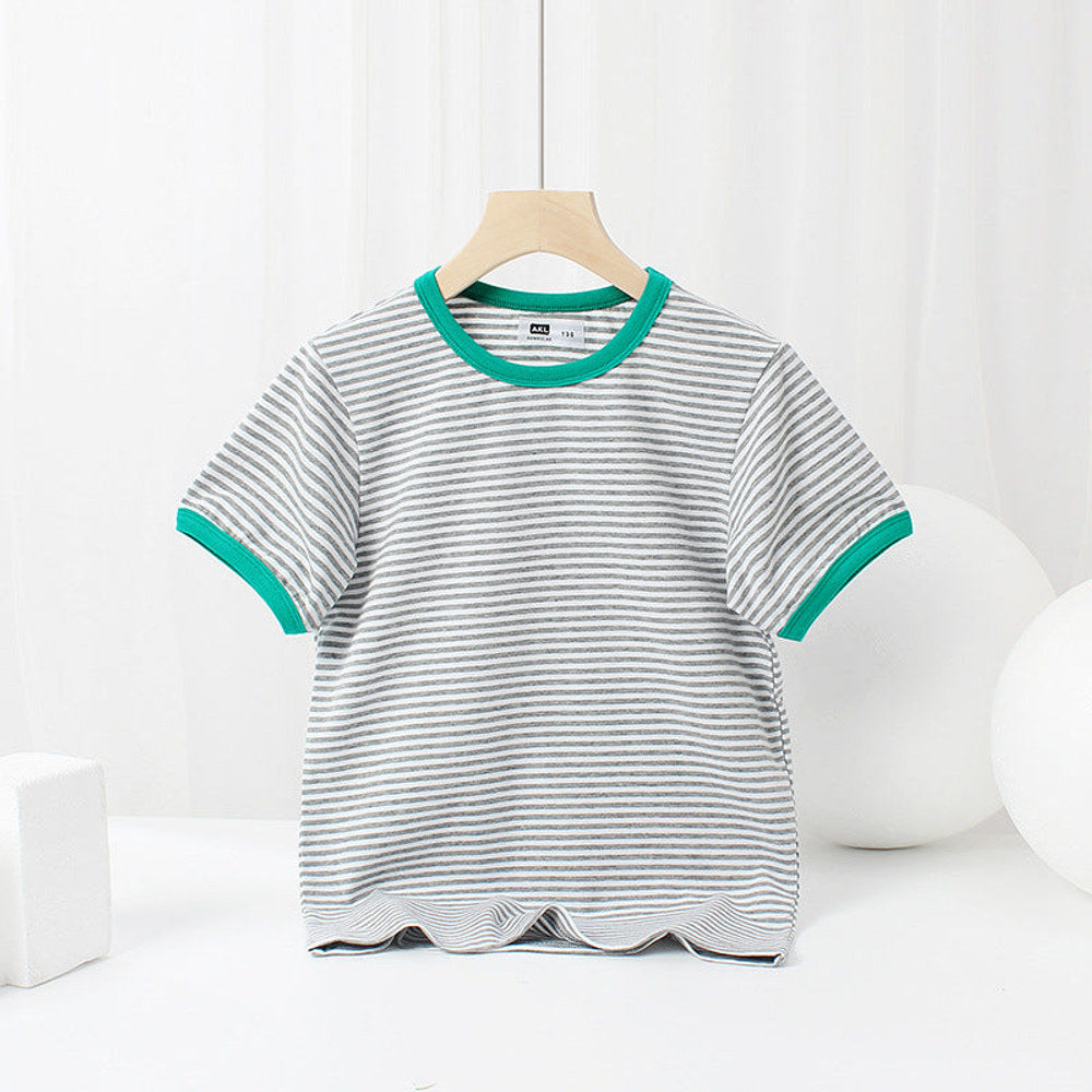 Baby Striped-Pattern Crewneck with Short Sleeve Cotton T-Shirt
