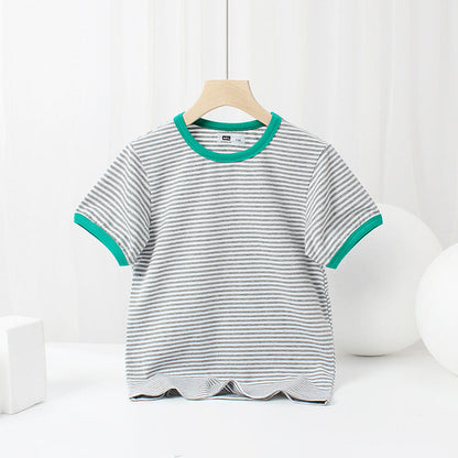 Baby Striped-Pattern Crewneck with Short Sleeve Cotton T-Shirt