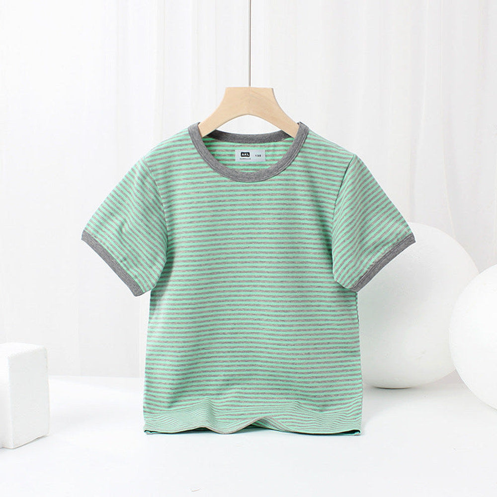 Baby Striped-Pattern Crewneck with Short Sleeve Cotton T-Shirt