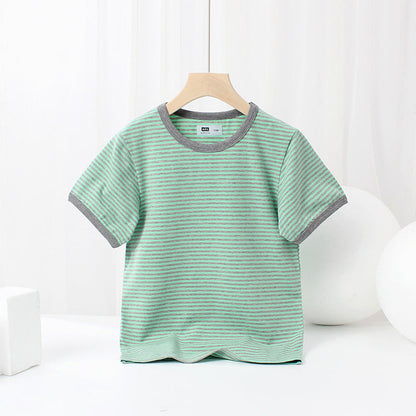 Baby Striped-Pattern Crewneck with Short Sleeve Cotton T-Shirt