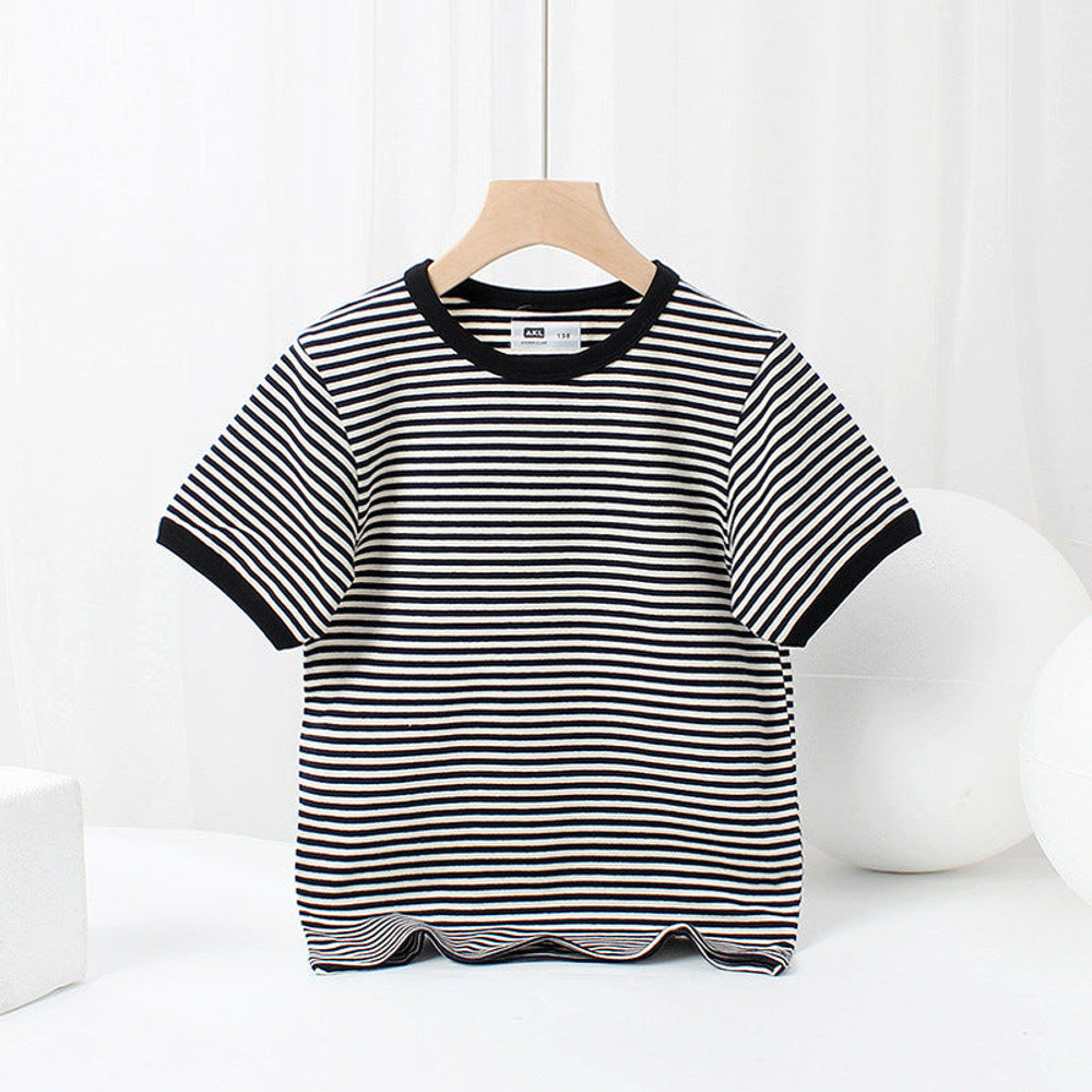 Baby Striped-Pattern Crewneck with Short Sleeve Cotton T-Shirt