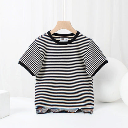 Baby Striped-Pattern Crewneck with Short Sleeve Cotton T-Shirt