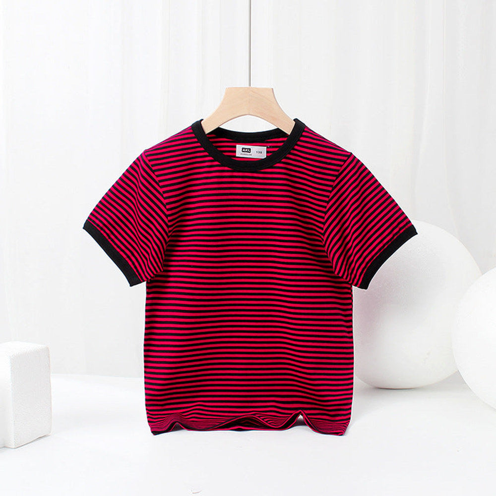 Baby Striped-Pattern Crewneck with Short Sleeve Cotton T-Shirt