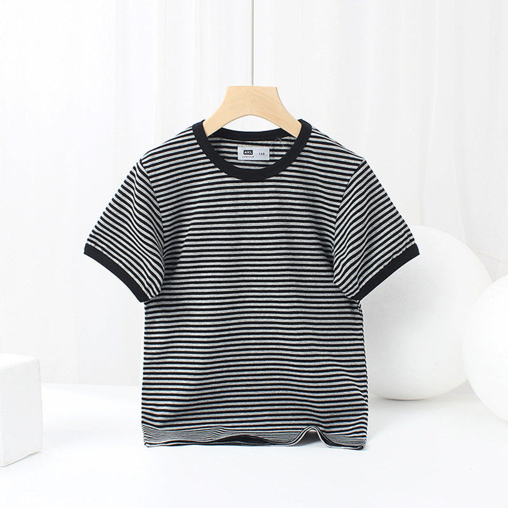 Baby Striped-Pattern Crewneck with Short Sleeve Cotton T-Shirt