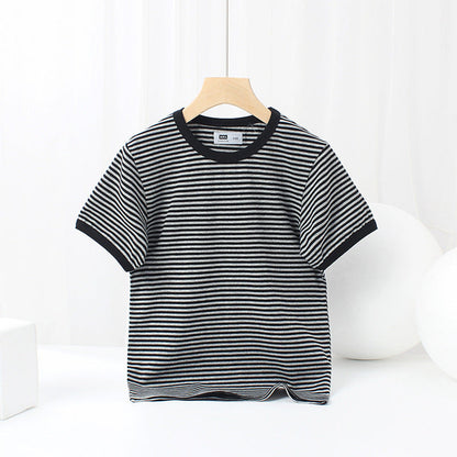 Baby Striped-Pattern Crewneck with Short Sleeve Cotton T-Shirt