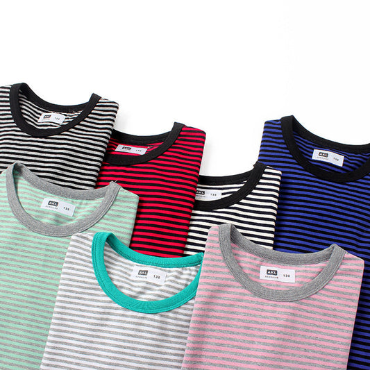 Baby Striped-Pattern Crewneck with Short Sleeve Cotton T-Shirt
