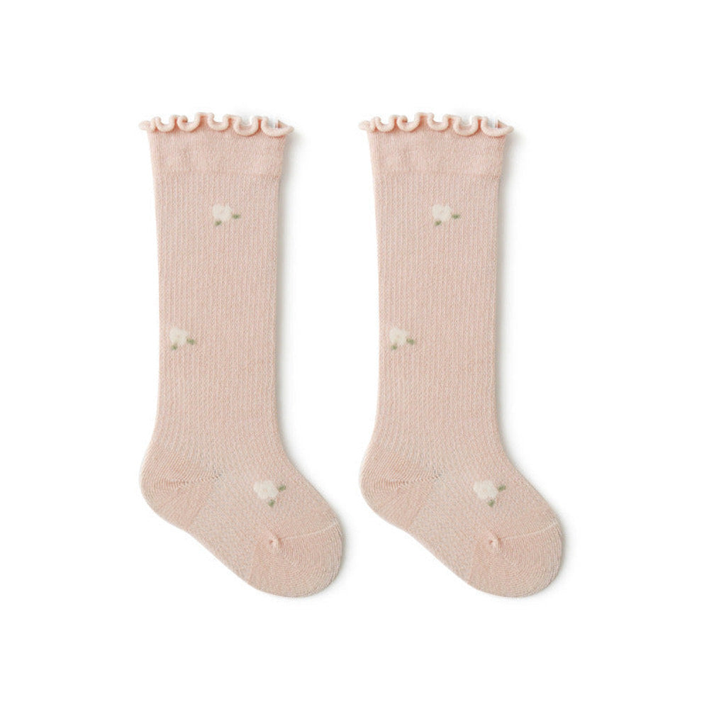 MyKids-USA® Baby Girl Solid Color Floral Embroidered Pattern Breathable Knee Socks