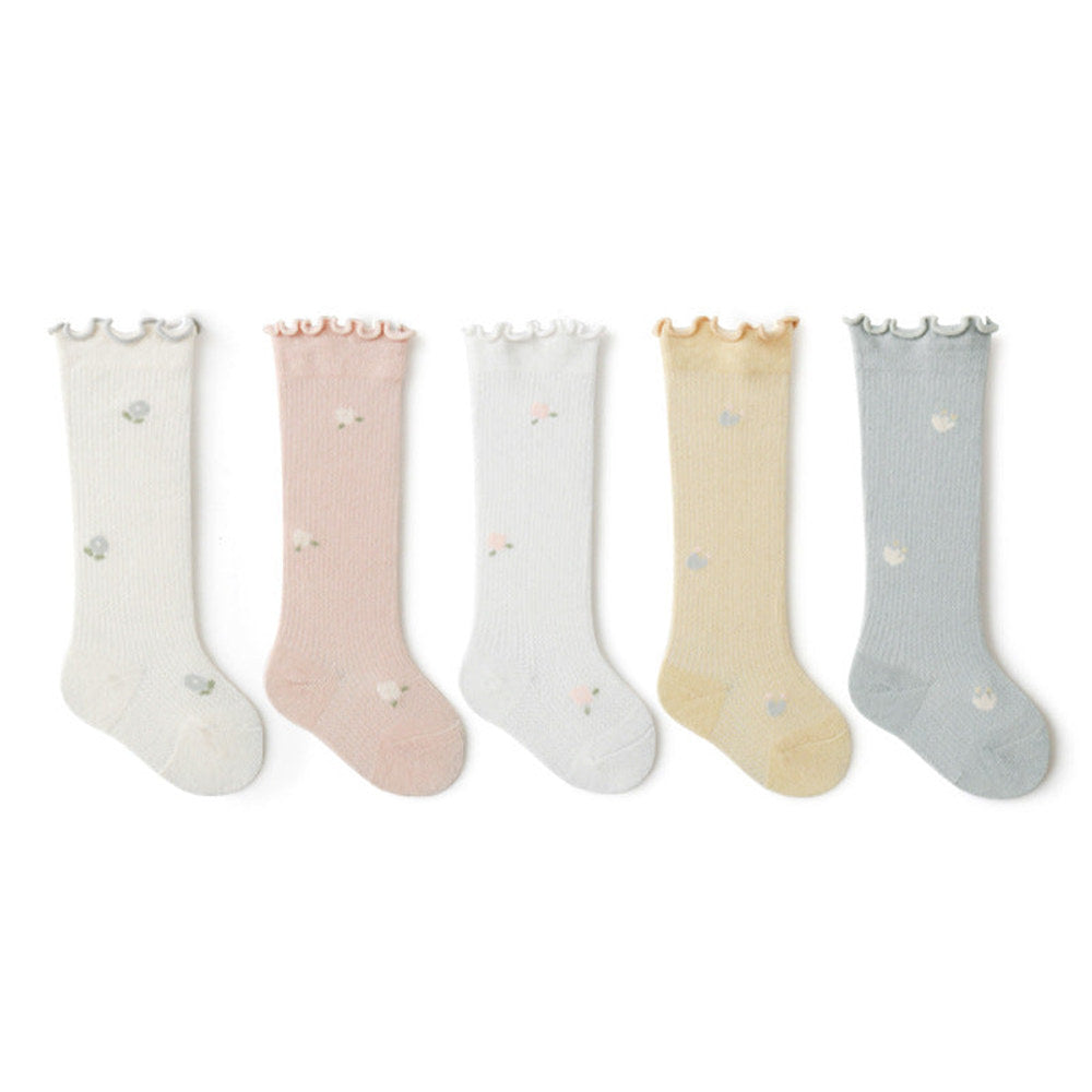 MyKids-USA® Baby Girl Solid Color Floral Embroidered Pattern Breathable Knee Socks