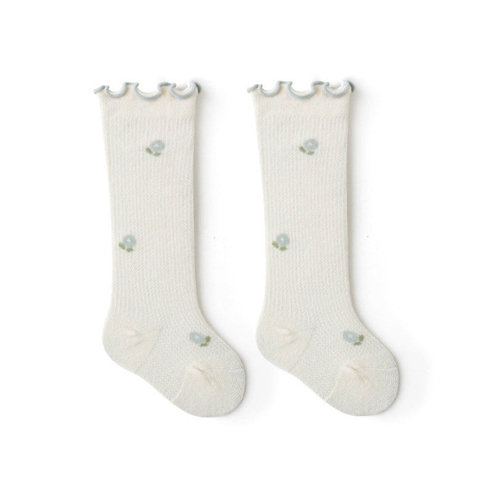 MyKids-USA® Baby Girl Solid Color Floral Embroidered Pattern Breathable Knee Socks