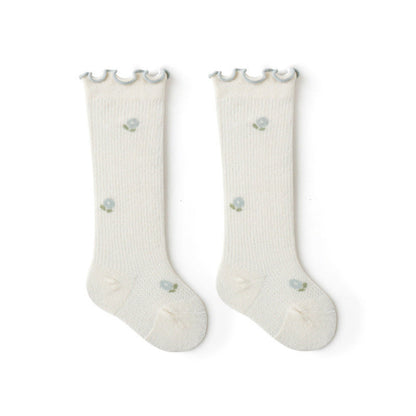 MyKids-USA® Baby Girl Solid Color Floral Embroidered Pattern Breathable Knee Socks