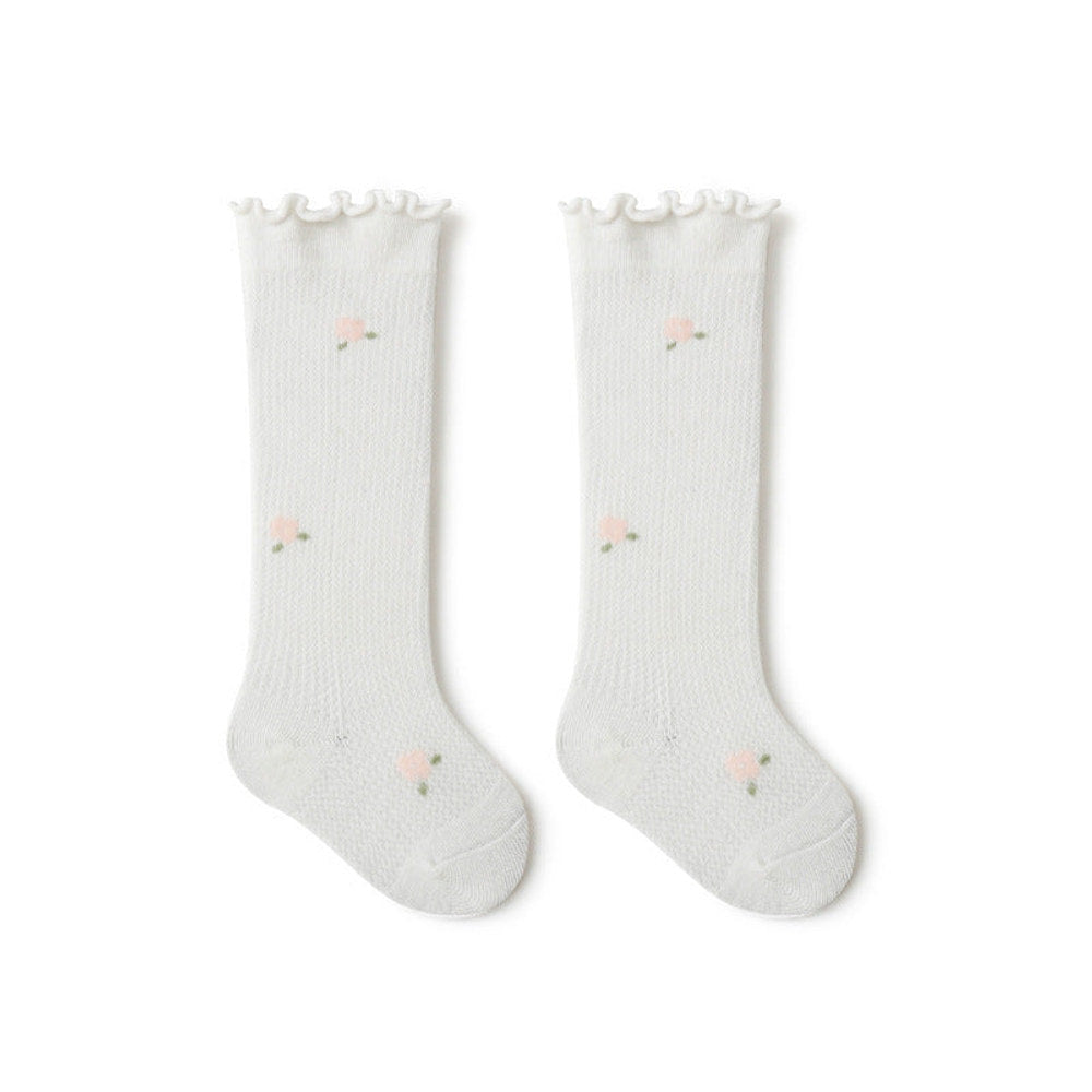 MyKids-USA® Baby Girl Solid Color Floral Embroidered Pattern Breathable Knee Socks