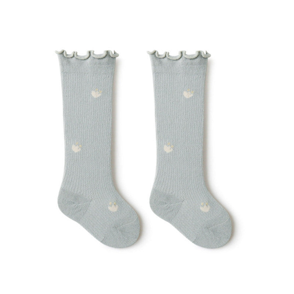 MyKids-USA® Baby Girl Solid Color Floral Embroidered Pattern Breathable Knee Socks
