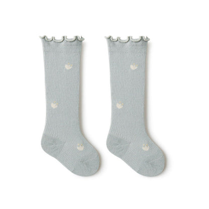 MyKids-USA® Baby Girl Solid Color Floral Embroidered Pattern Breathable Knee Socks