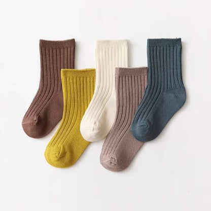 MyKids-USA® Baby Unisex 1Lot=5Pairs Solid Pit Bar Double-Needled Socks