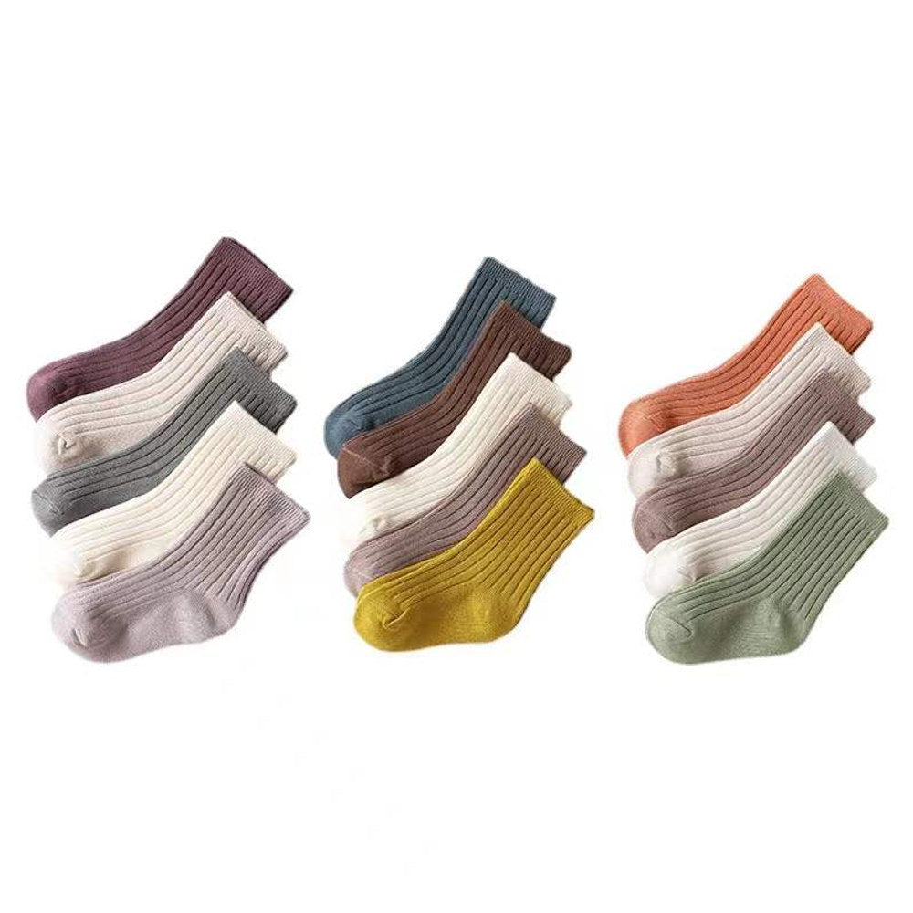 MyKids-USA® Baby Unisex 1Lot=5Pairs Solid Pit Bar Double-Needled Socks