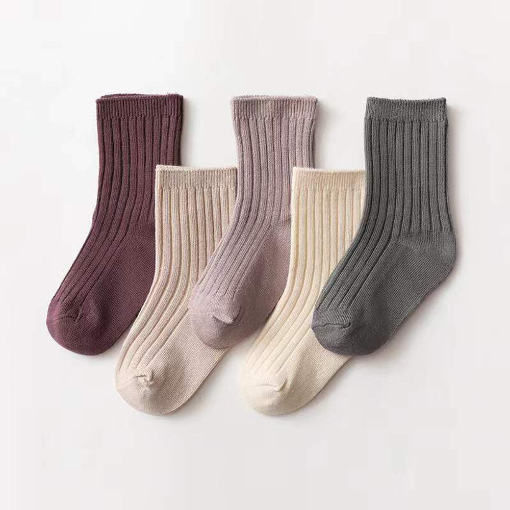 MyKids-USA® Baby Unisex 1Lot=5Pairs Solid Pit Bar Double-Needled Socks