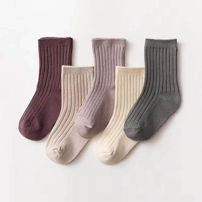 MyKids-USA® Baby Unisex 1Lot=5Pairs Solid Pit Bar Double-Needled Socks
