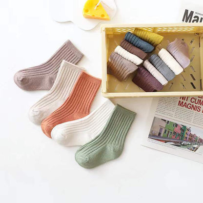 MyKids-USA® Baby Unisex 1Lot=5Pairs Solid Pit Bar Double-Needled Socks