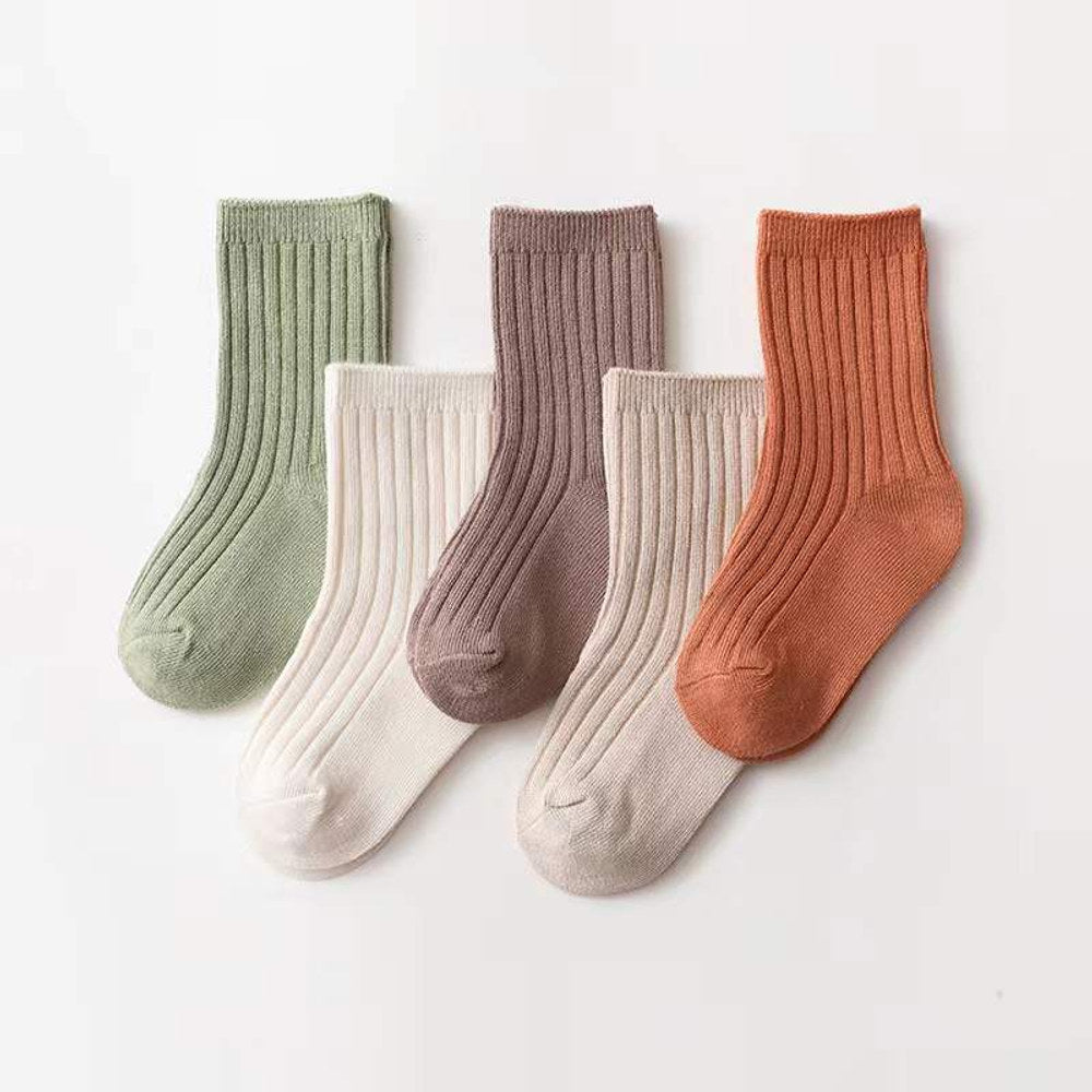 MyKids-USA® Baby Unisex 1Lot=5Pairs Solid Pit Bar Double-Needled Socks
